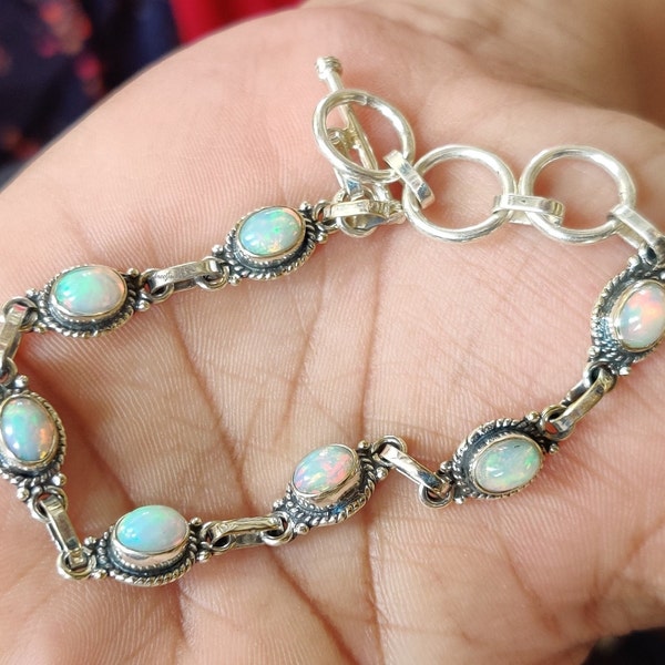 Bracelet d'opale éthiopienne, bracelet d'opale Welo, bracelet en argent véritable opale, bracelet d'opale en argent sterling 925, cadeau de demoiselle d'honneur pour elle *********