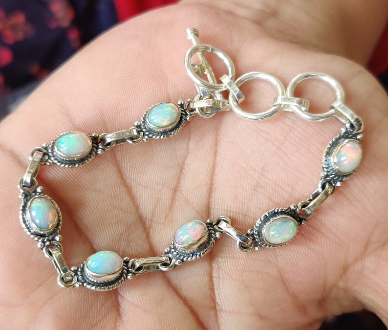 Ethiopische opaal armband, Welo opaal armband, echte opaal zilveren armband, 925 sterling zilveren opaal armband, bruidsmeisje cadeau voor haar Opal