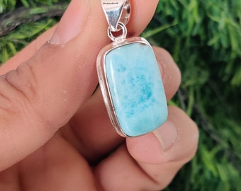 Colgante de Larimar natural colgante de plata de ley 925 para mujer piedra preciosa azul hecha a mano joyería de plata Boho celta Art Deco regalo de cumpleaños******