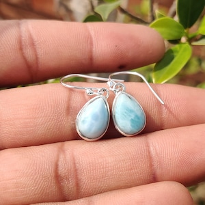 Larimar Earring 925 Sterling Silver Larimar Earring Minimalist Earring 8x12 mm Stone Size Larimar Earring Handmade Larimar Earring
