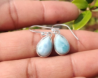 Larimar Earring 925 Sterling Silver Larimar Earring Minimalist Earring 8x12 mm Stone Size Larimar Earring Handmade Larimar Earring
