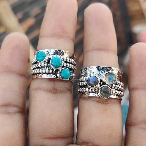 Labradorite Spinner Ring, Turquoise Spinner ring , Handmade Spinner Ring, Gemstone Spinner Ring, Statement Spinner Ring, Ring For Women ****