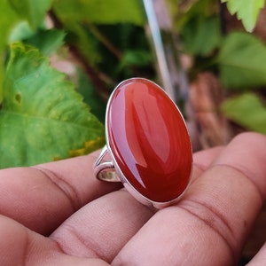 Carnelian Ring, 925 Sterling Silver Ring, Natural Gemstone Ring, Handmade Ring, Gift for Her, Anniversary Ring, Designer Long Oval Ring Gift