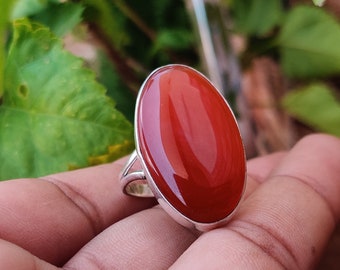 Carnelian Ring, 925 Sterling Silver Ring, Natural Gemstone Ring, Handmade Ring, Gift for Her, Anniversary Ring, Designer Long Oval Ring Gift