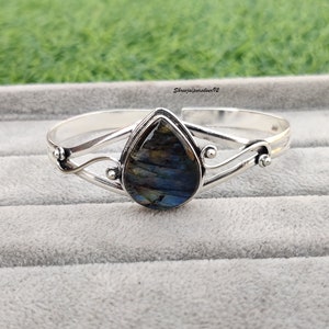 Bracciale Labradorite, Bracciale Labradorite, Bracciale in argento sterling 925, Bracciale regolabile, Bracciale con pietre preziose, Bracciale fatto a mano, Bracciale con polsino