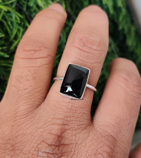 Natural Black Onyx Ring Women Vintage Hexagon Ring Set Black Onyx Enga –  joojewel