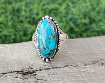 Blauwe koperen turquoise ring, paarse turquoise ring, koperen turquoise ring, Sterling zilveren ring, Boho turquoise ring, turquoise ring *