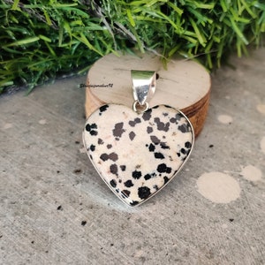 Natural Heart Shape Dalmatian Jasper Pendant , Gemstone Pendant , Healing Pendant , 925 Sterling Silver Jewelry , Latest Pendent Gift Items