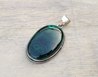 925 Sterling Silver Malachite Pendant For Women Green Pear Shape Handmade Gemstone 925 Silver Jewelry Celtic Rustic Art Deco Gift For Sister