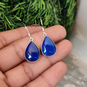 Lapis Lazuli Earrings, Lapis Lazuli Pear Gemstone, 925 Solid Silver Earrings, Handmade Earrings, Dangle And Drop Earrings, Gift Item For Her