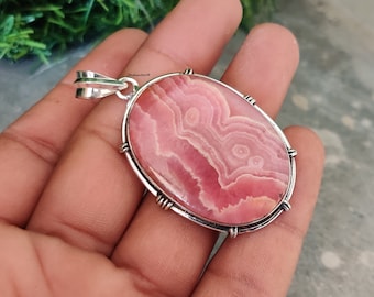 Natural Rhodochrosite Pendant: 925 Sterling Silver Gemstone Jewelry