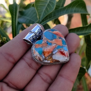 Ciondolo a forma di cuore in turchese e rame ostrica: gioielli in argento sterling 925 con pietre preziose naturali