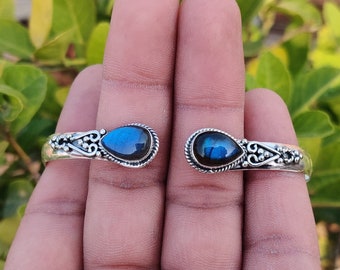 Natural Labradorite Bangle! Blue Fire Gemstone Bangle! 925 Sterling Silver Bangle! Everyday Bangle! Stylish Bangle ! Indian Gift Jewelry!