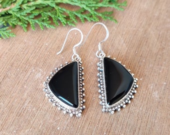 Handmade Black Onyx Earrings, 925 Sterling Silver Earrings: Fancy Gemstone Jewelry