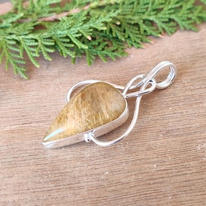 Golden Rutile Pendant, Handmade Pendant for Her, 925 Sterling Silver, Teardrop Rutilated Quartz Pendant, Gift for Sister, Birthday Gift image 8