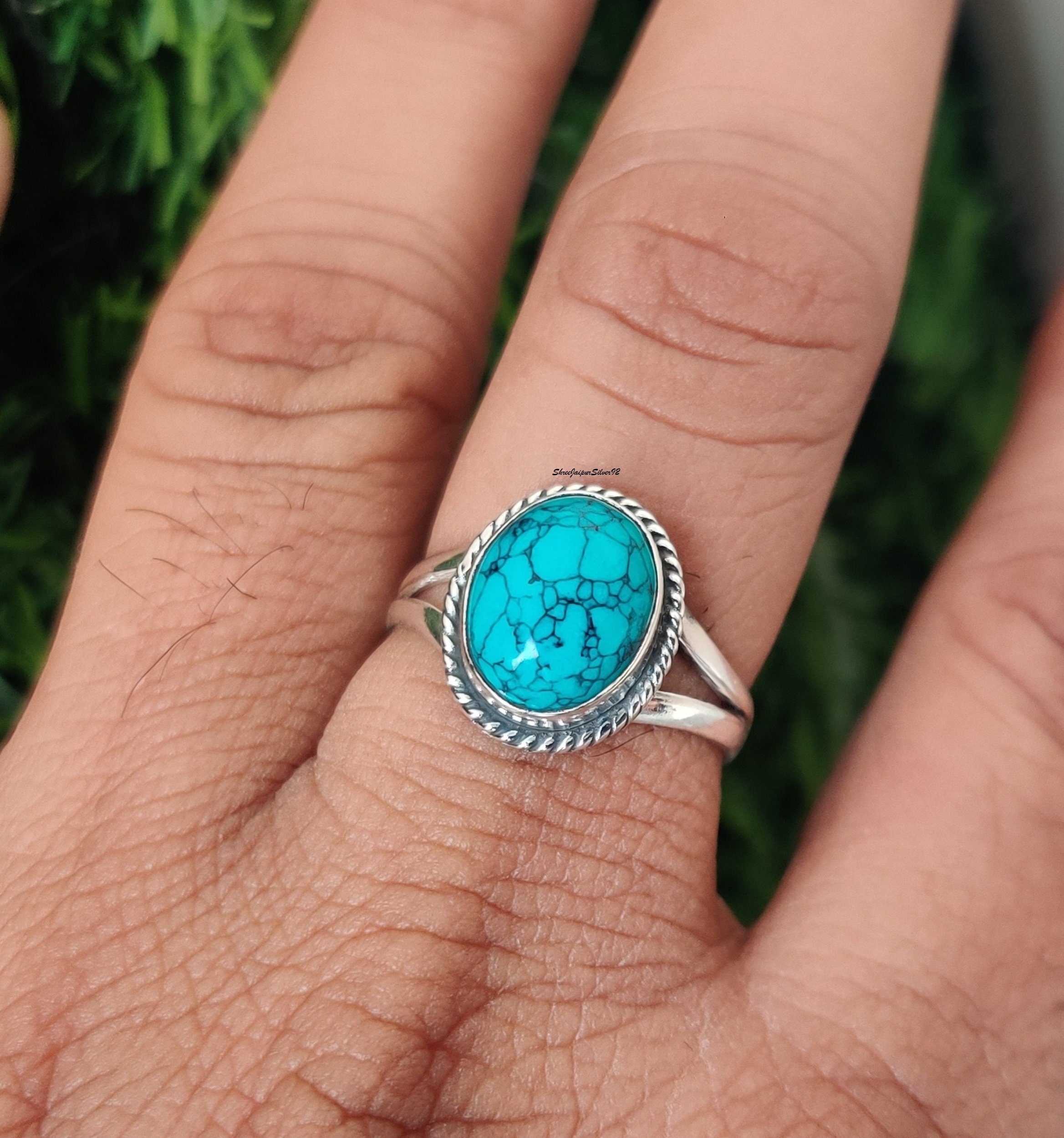 Blue Turquoise Gemstone Ring: Handmade 925 Sterling Silver Band - Etsy