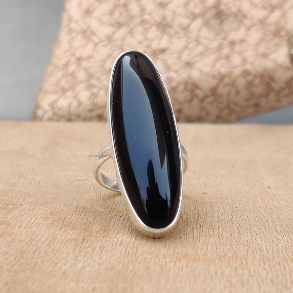 Zwarte Onyx Ring, Handgemaakte Ring, grote stenen Ring, Edelsteen Ring, Antieke Ring, Onyx Stenen Ring, Lange Ronde Ring, Cadeau voor haar, Vrouwenring***