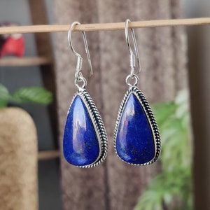 Blue Lapis Lazuli Earrings, Silver Earring , Dark Royal Navy Tear Drop, Pear Dangle Stones, Blue Gemstone Jewelry, Birthday Gif, Gift Item**