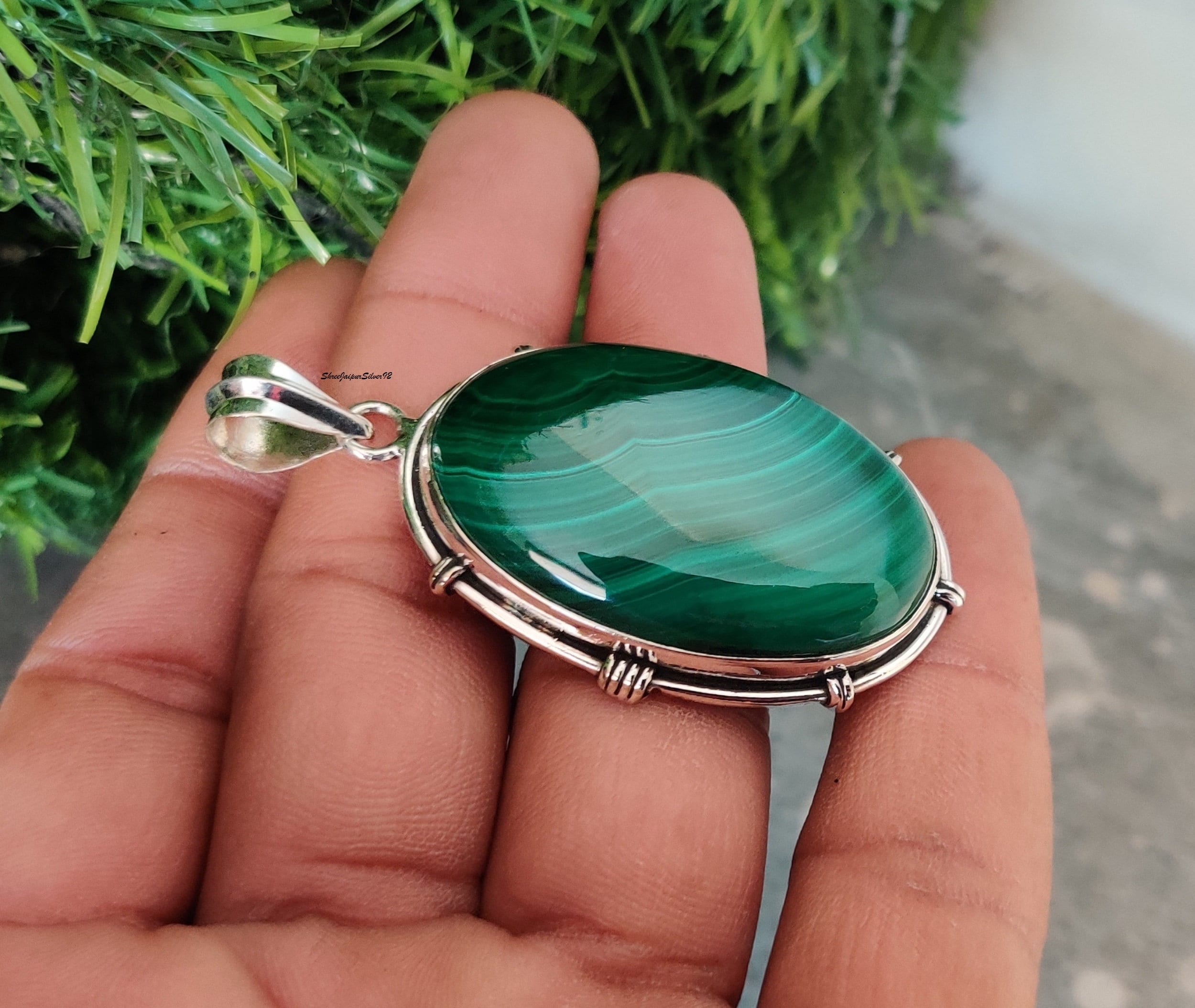 Malachite Pendant Malachite Natural Gemstone Handmade 925