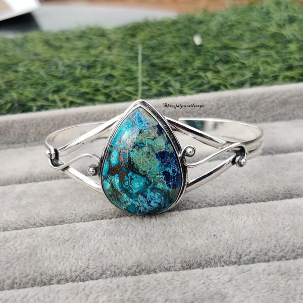 Shattuckite Bangle 925 Sterling Silver Bangle Adjustable Cuff Bracelet Very Pretty Gemstone Jewelry Handmade Bangle Jewelry For Gift SR74