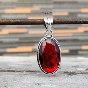 Neueste Granat Anhänger, 925 Sterling Silber Anhänger, Roter Granat Anhänger Halskette, Oval Granat Anhänger, Silber Anhänger, Boho Anhänger,