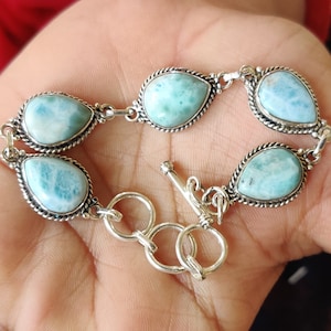 Bracelet en larimar, bracelet en argent 925, bracelet simple pour femme, dernier bracelet, bracelet de créateur fait main, bracelet cadeau, bracelet six pierres