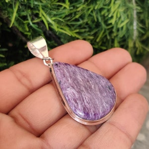Charoite Silver Necklace Pendant For Women Wear Jewelry 925 Sterling Silver Charoite Pear Shape Pendant, Jewelry For Wedding Gift Idea