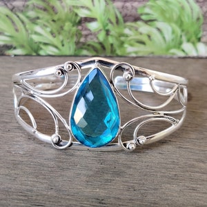 Natural Topaz Bangle, Women Bangle, 925 Silver Bangle, Gemstone Bangle, Blue Topaz Jewelry, Statement Bangle,Dainty Bangle,Adjustable Bangle