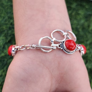 Bracelets de corail rouge, Bracelets de pierres précieuses de corail, Bracelets de créateur, Bracelets réglables, Argent sterling 925, Bijoux en argent, Cadeau pour maman image 10