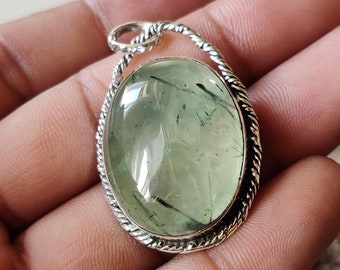 Natural Prehnite Pendant: 925 Sterling Silver Gemstone Jewelry, Anniversary Pendent