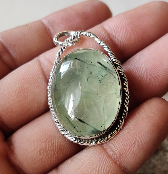 Natural Prehnite Pendant: 925 Sterling Silver Gemstone Jewelry, Anniversary Pendent