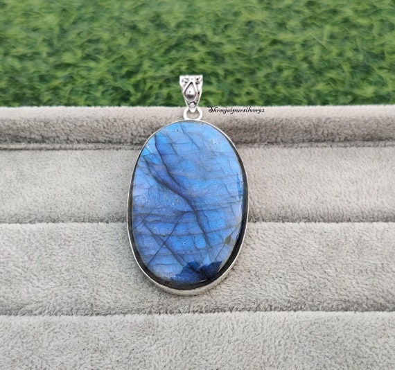Pendentif Argent 925 Avec Labradorite Naturelle - Artisanal, 10g, Bleu Magnifique !