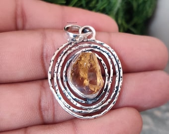 Handmade Raw Citrine 925 Sterling Silver Pendant Necklace
