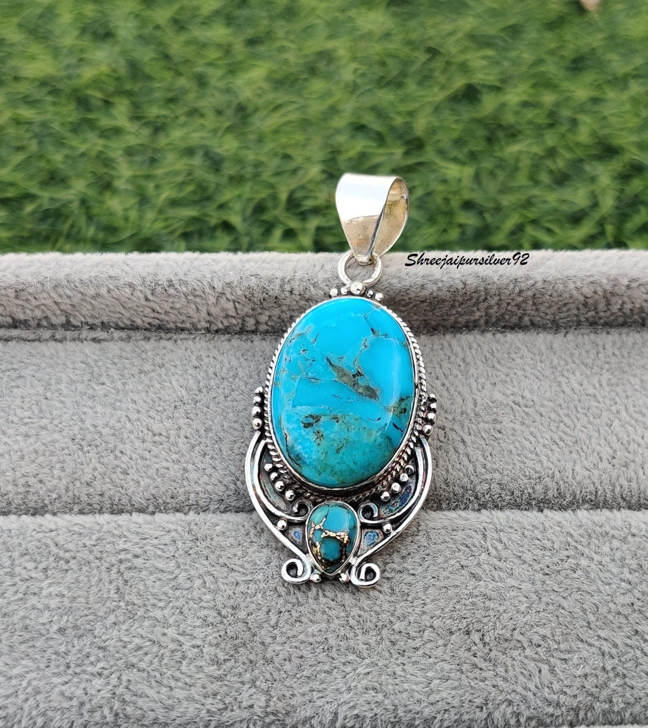 Natural Blue Mohave Turquoise Gemstone Pendant 925 Sterling Silver