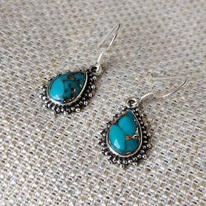 Blauer Türkis Türkis Ohrring * Edelstein Ohrring * 925 Sterling Silber Ohrring * Boho Ohrring * Handgemacht Designer Ohrring * Frauen Geschenk Schmuck