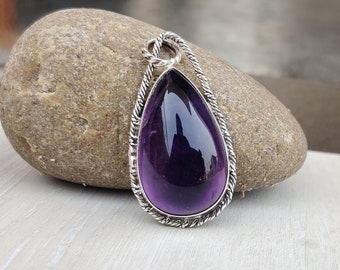Pear Amethyst Gemstone Pendant 925 Sterling Silver Wife Gift Necklace