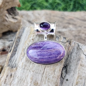 Top Quality Charoite Pendant, 925 Sterling Silver, Rare Siberian Stone, Hand Selected Oval Gemstone, Large Charoite Pendant, Gift For Her