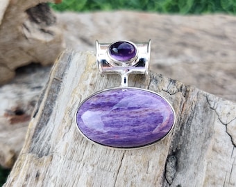Unique Siberian Charoite Gemstone Pendant 925 Sterling Silver Designer Pendant