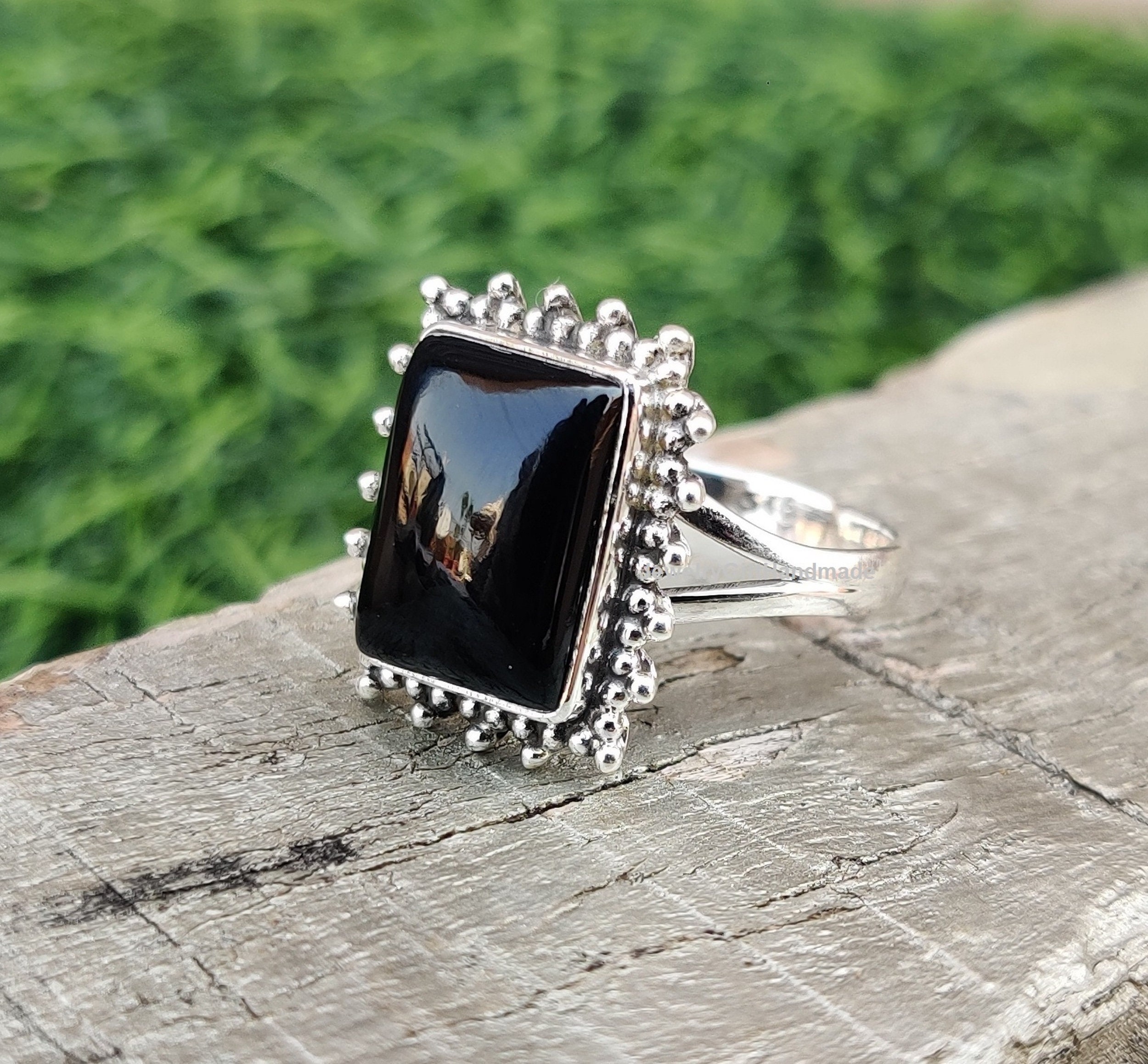 Anillo De Plata De Ley 925 Con ónice Negro - Rectangular, Hecho A Mano, Unisex, Ideal Como Regalo