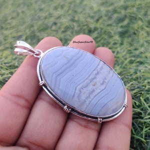 Natural Blue Lace Agate Pendant , Blue Lace Agate Gemstone Pendant , Healing Pendant , 925 Sterling Silver Gemstone Jewelry Best Gift Items
