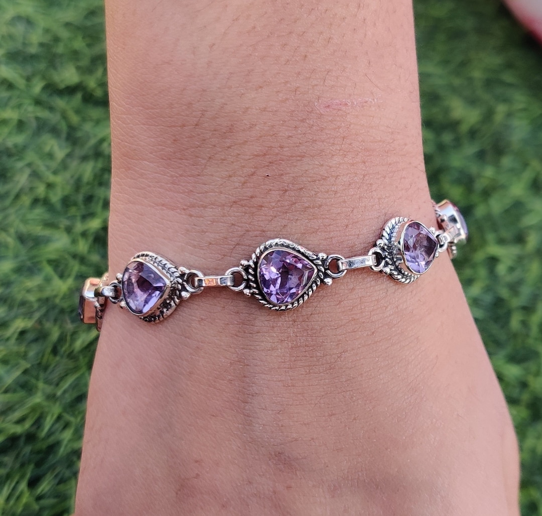 Natural Amethyst Bracelet, Amethyst Tennis Bracelet, 925 Sterling Silver, Amethyst Jewelry