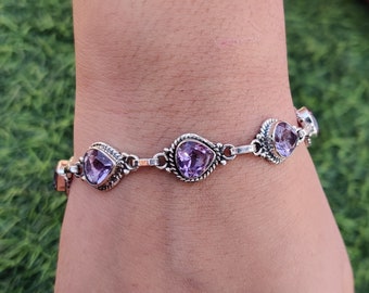 Natural Amethyst Bracelet, Amethyst Tennis Bracelet, 925 Sterling Silver, Amethyst Jewelry, December Birthstone, Gift For Her, Women,*******