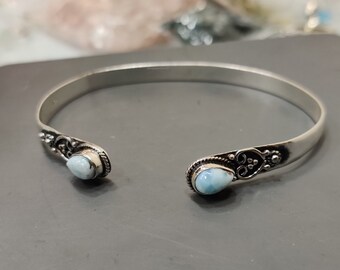 Larimar-armband-natuurlijk larimar-armband-cabochonstenen armband-edelsteen-armband-925 sterlingzilveren armband-handgemaakte armband-cadeau voor haar*********