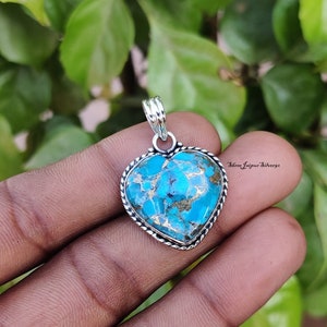 Blauer Kupfer Türkis Herz Anhänger: 925 Sterling Silber Edelsteinschmuck