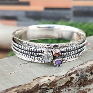 Moonstone Bangle, Three Gemstone Bangle, Spinner Bangle, Bohemian Bangle, 925 Sterling Silver , Amethyst Bangle, Beautiful Bangle, Gift Item image 6