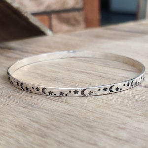 Massief 925 sterlingzilveren armband met ster en maan: hemelse sieraden, handgemaakte armband