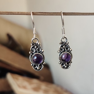 Natural Amethyst Earrings, Handmade Silver Earrings, 925 Sterling Silver Earrings, Gift for her, December Birthstone, Gemstone Earrings, ***