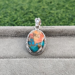 Oyster Copper Turquoise Pendant, 925 Sterling Silver Pendant, Natural Oyster Gemstone Pendant,Handmade Jewelry,Gift For Women Low Price Item
