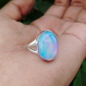 Natural Aurora Opal Gemstone Ring 925 Solid Sterling Silver Wedding Ring