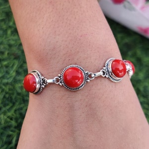 Red Coral Bracelets, Coral Gemstone Bracelets, Designer Bracelets , Adjustable Bracelets, 925 Sterling Silver , Silver Jewelry, Gift For Mom